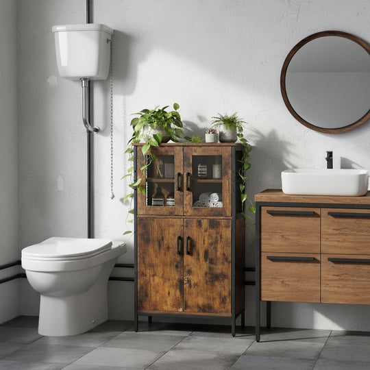 Industrial Kitchen Cupboard Tall Unit with Glass Doors