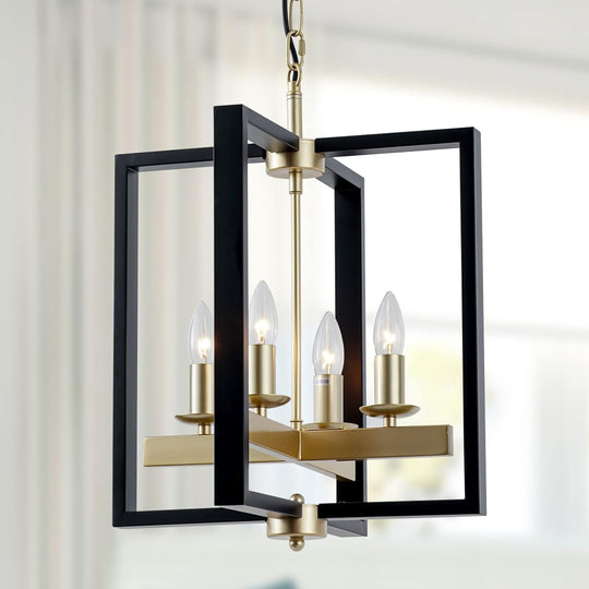 Industrial Lantern Chandelier 4-Light Modern Geometric Semi