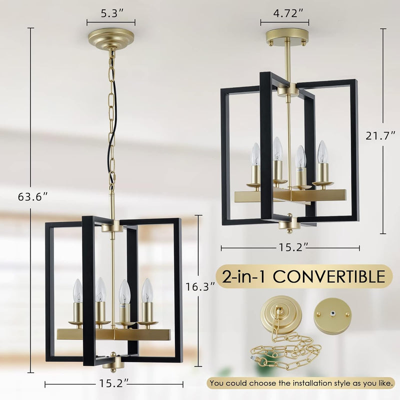 Industrial Lantern Chandelier 4-Light Modern Geometric Semi