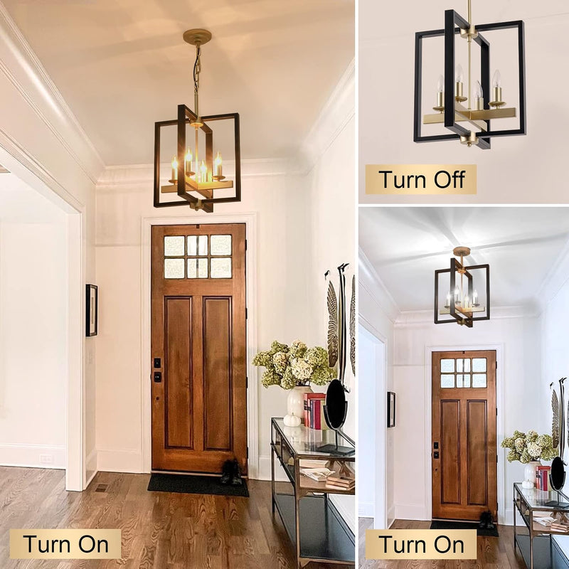 Industrial Lantern Chandelier 4-Light Modern Geometric Semi