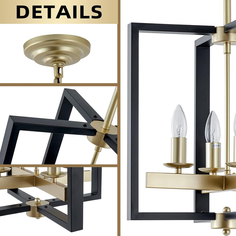 Industrial Lantern Chandelier 4-Light Modern Geometric Semi
