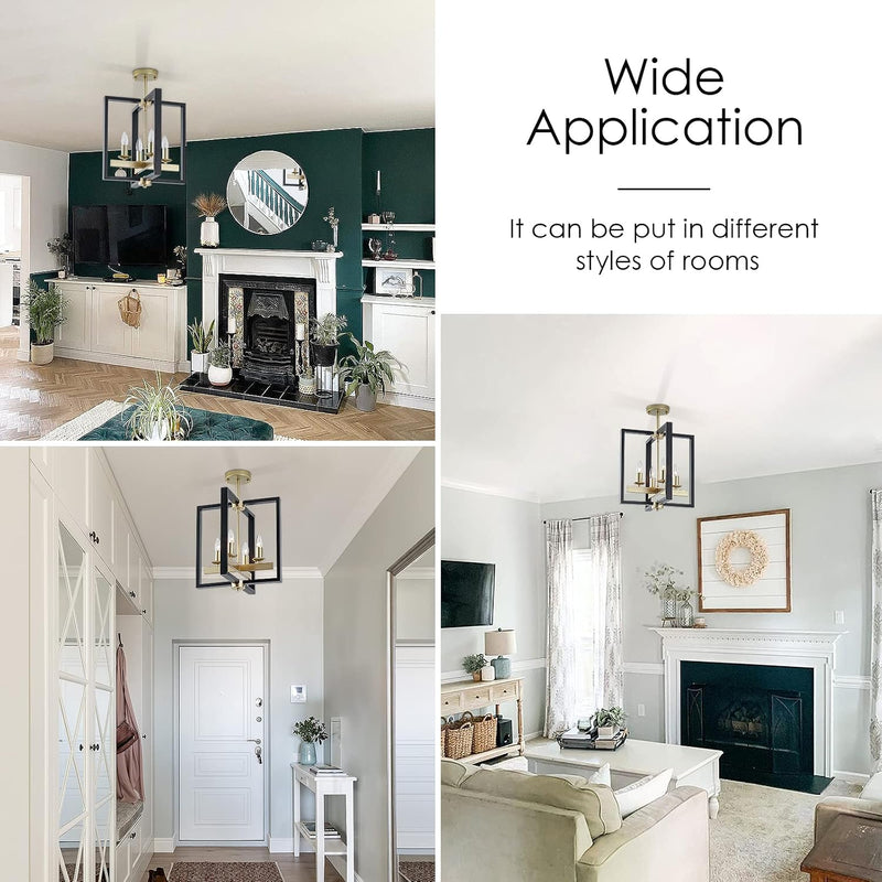 Industrial Lantern Chandelier 4-Light Modern Geometric Semi