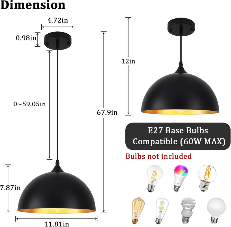 Pendant and Industrial Lights for Kitchen Island (3 Pack)