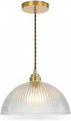 Industrial Ribbed Glass Pendant Light E27 Brass Base