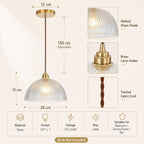 Industrial Ribbed Glass Pendant Light E27 Brass Base