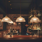 Industrial Ribbed Glass Pendant Light E27 Brass Base