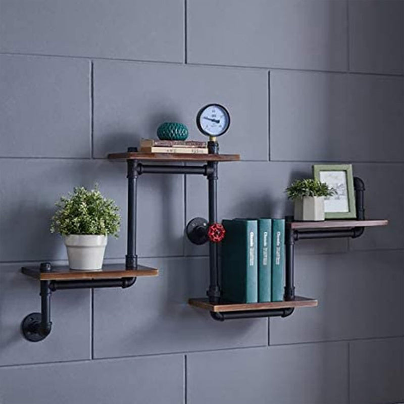 Industrial Rustic Modern Wood Ladder Pipe Wall Shelf