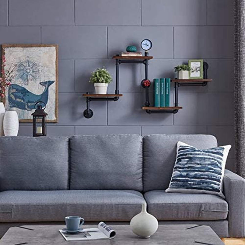 Industrial Rustic Modern Wood Ladder Pipe Wall Shelf