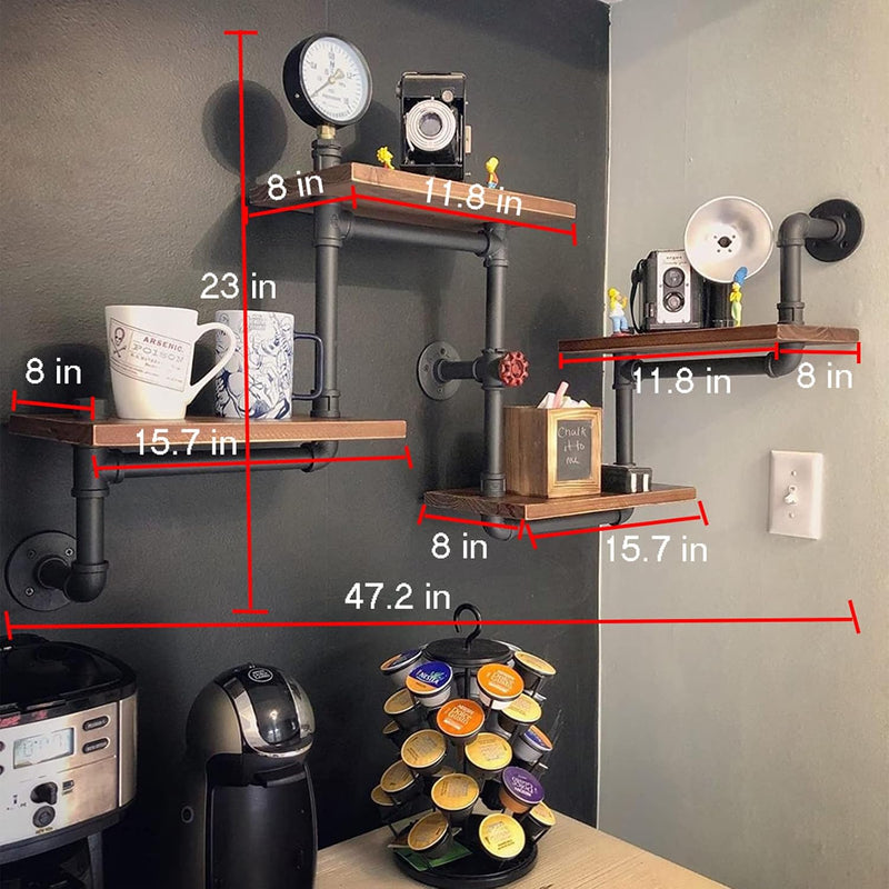 Industrial Rustic Modern Wood Ladder Pipe Wall Shelf