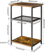 Industrial Side Table End Nightstand 3-Tier Storage Shelves