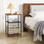 Industrial Side Table End Nightstand 3-Tier Storage Shelves
