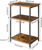 Industrial Side Table End Nightstand 3-Tier Storage Shelves