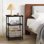 Industrial Side Table End Nightstand 3-Tier Storage Shelves