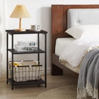 Industrial Side Table End Nightstand 3-Tier Storage Shelves