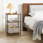 Industrial Side Table End Nightstand 3-Tier Storage Shelves