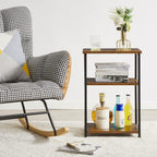 Industrial Side Table End Nightstand 3-Tier Storage Shelves