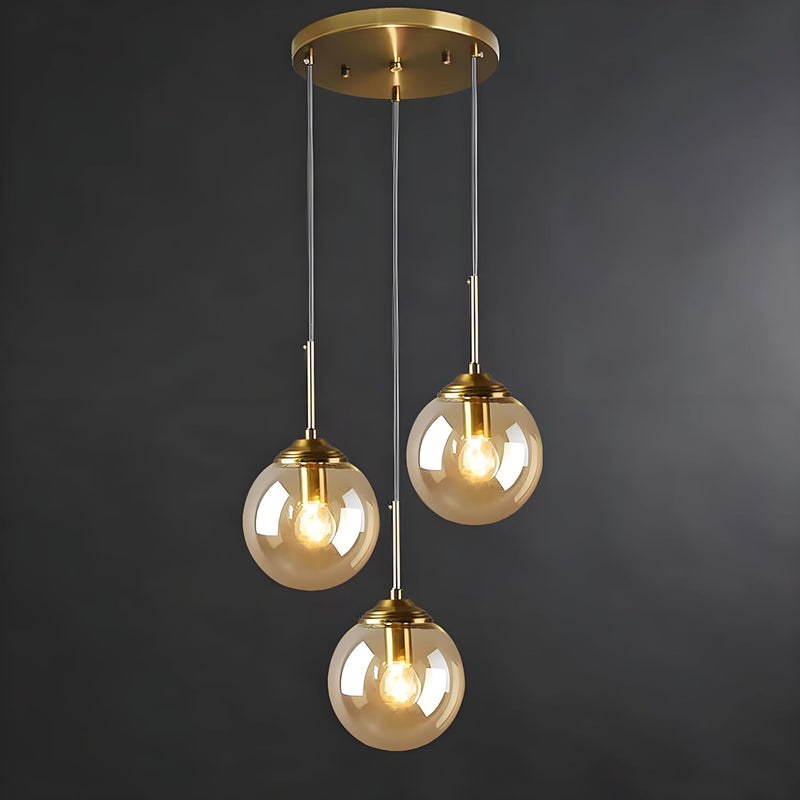 Industrial Vintage 3 Way Pendant Light with Brass