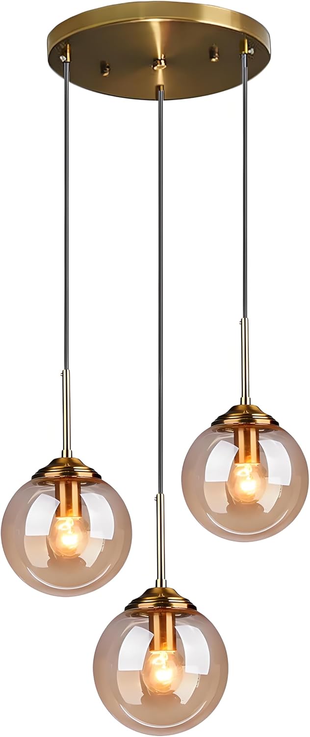 Industrial Vintage 3 Way Pendant Light with Brass