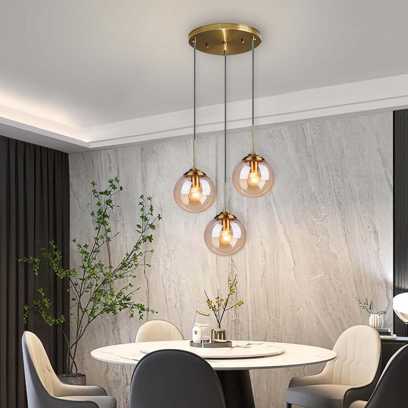 Industrial Vintage 3 Way Pendant Light with Brass