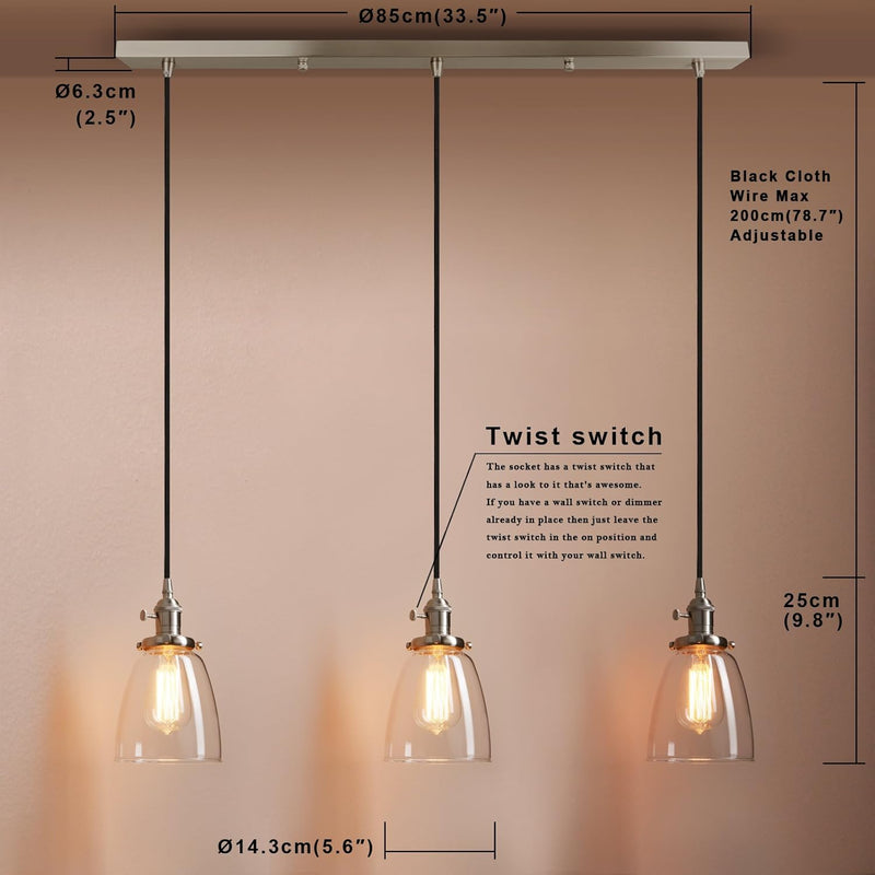 Industrial Vintage Loft Bar Chandelier Bell Clear Glass