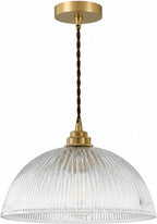 Industrial Ribbed Glass Pendant Light E27 Brass Base