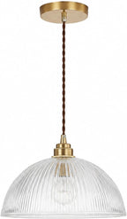 Industrial Ribbed Glass Pendant Light E27 Brass Base