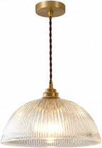 Industrial Ribbed Glass Pendant Light E27 Brass Base
