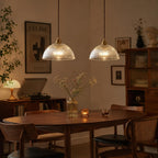 Industrial Ribbed Glass Pendant Light E27 Brass Base
