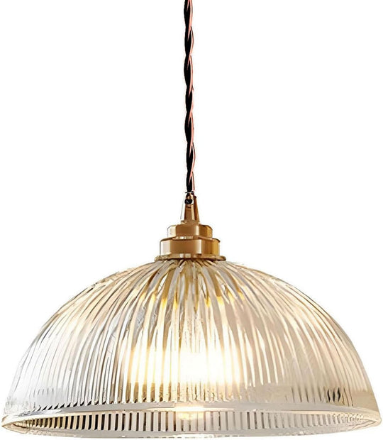 Industrial Vintage Pendant Light with Ribbed Glass Dome