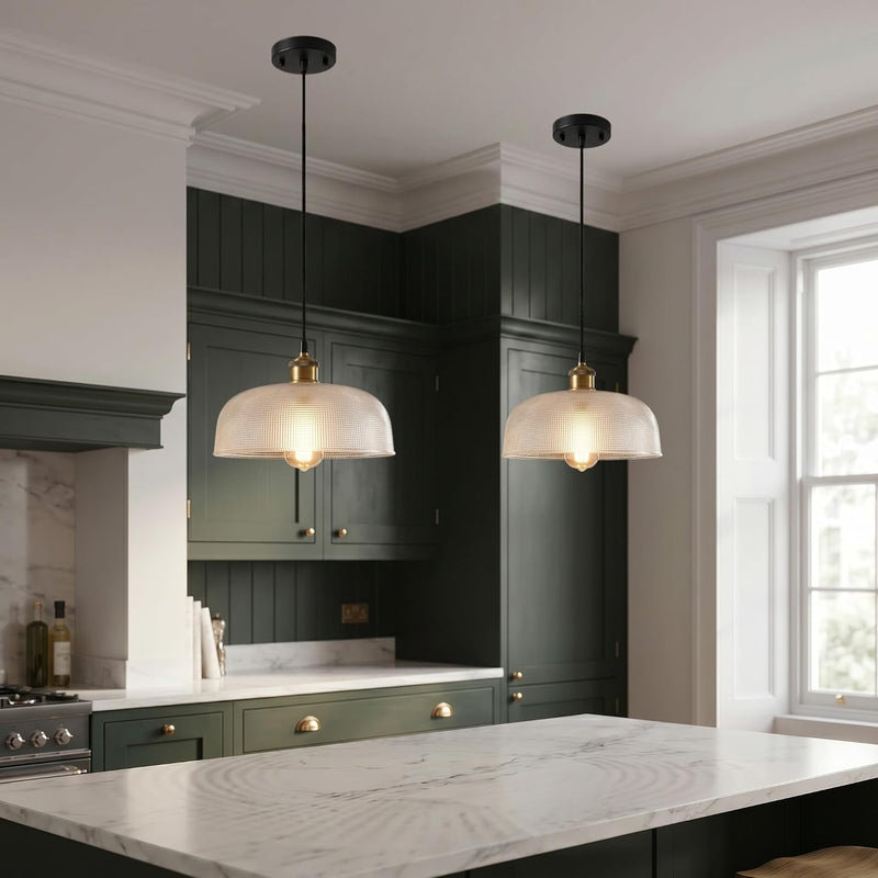 Industrial Vintage Pendant Light with Round Glass Shade