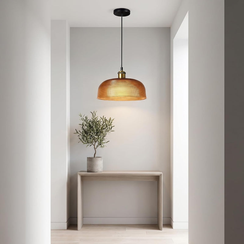 Industrial Vintage Pendant Light with Round Glass Shade