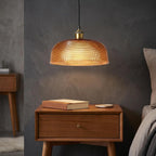 Industrial Vintage Pendant Light with Round Glass Shade