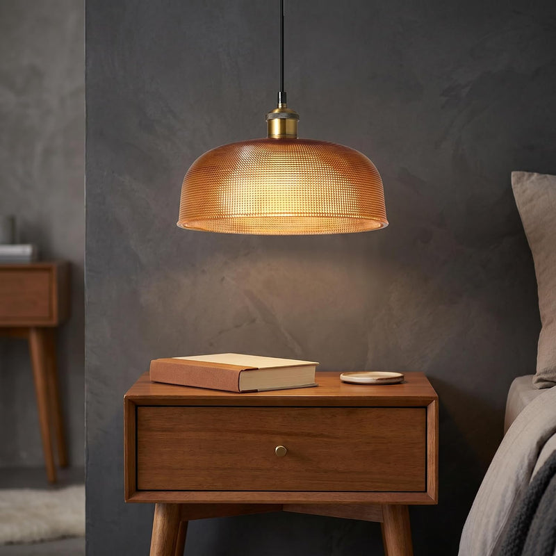 Industrial Vintage Pendant Light with Round Glass Shade