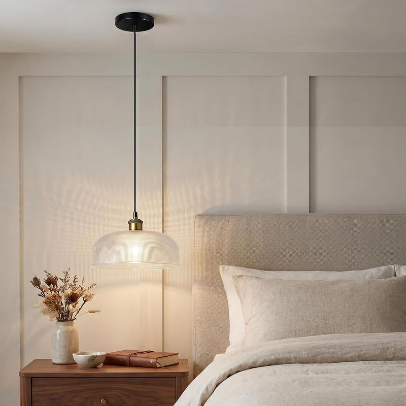 Industrial Vintage Pendant Light with Round Glass Shade
