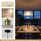 Industrial Vintage Pendant Light with Round Glass Shade