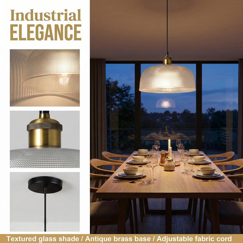 Industrial Vintage Pendant Light with Round Glass Shade