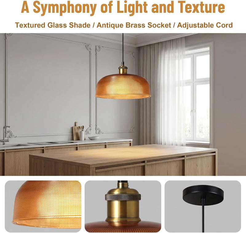 Industrial Vintage Pendant Light with Round Glass Shade