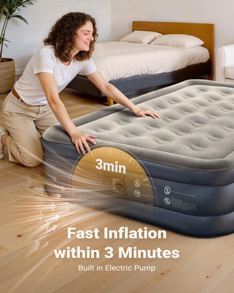 Inflatable Air Mattress Bed with Built-In Electric Pump