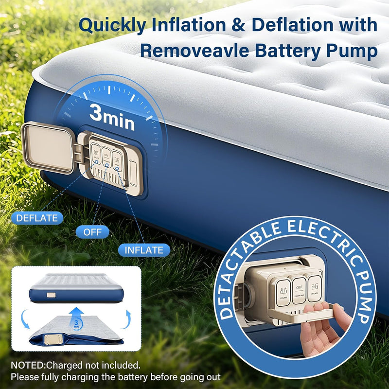 Inflatable Mattress Air with Wireless Battery Pump