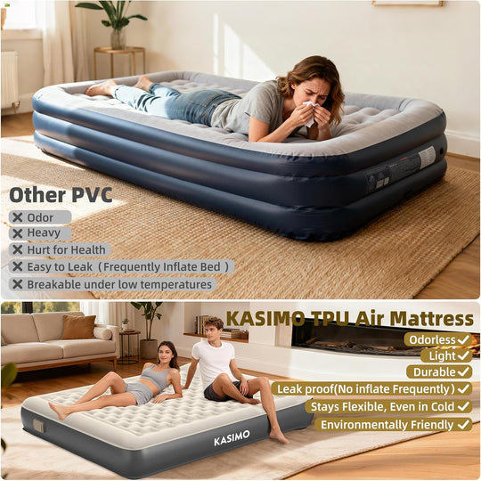 Inflatable Mattress Tpu Airbed with Built-In Battery