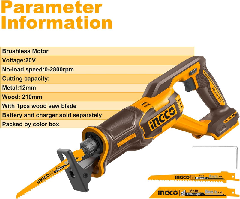 20V Cordless Reciprocating Saw Brushless Motor Electric Saws