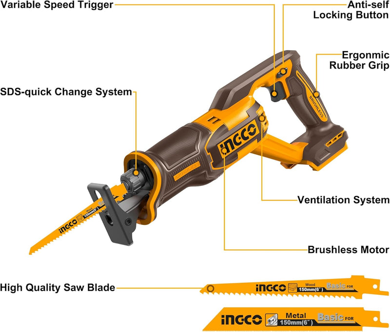 20V Cordless Reciprocating Saw Brushless Motor Electric Saws