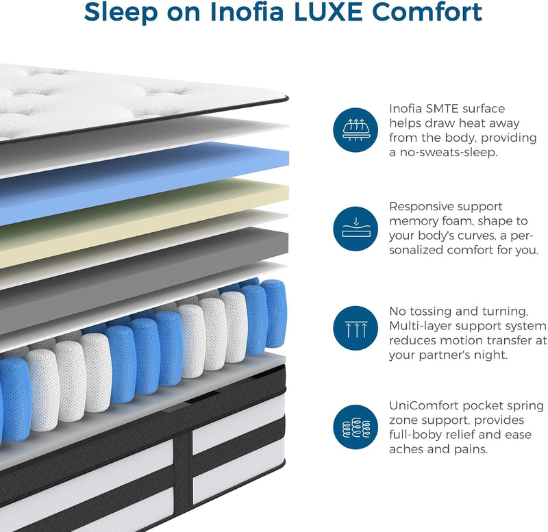 Sleep Mattress Memory Foam 11 Inch Hybrid Sprung