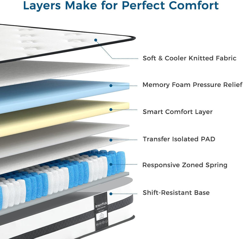 Sleep Mattress Memory Foam 11 Inch Hybrid Sprung