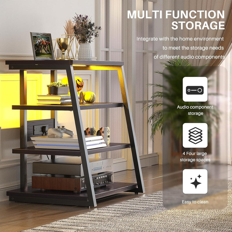 Av Media Stand with Outlets 4-Tier Console LED