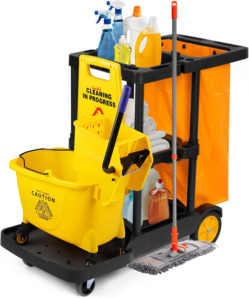 Janitorial Trolley Cleaning on Wheels Utility Service Cart