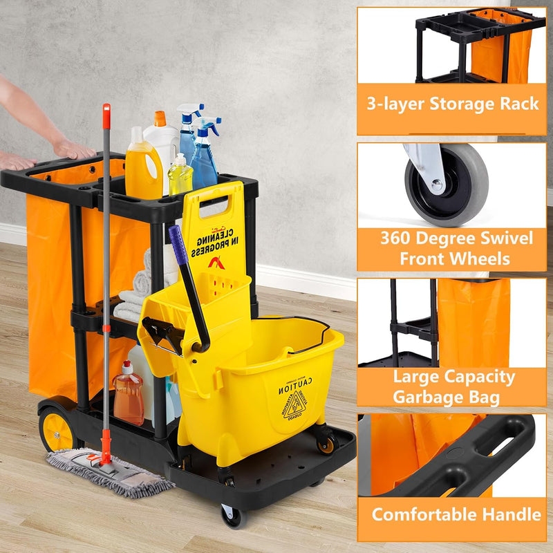 Janitorial Trolley Cleaning on Wheels Utility Service Cart