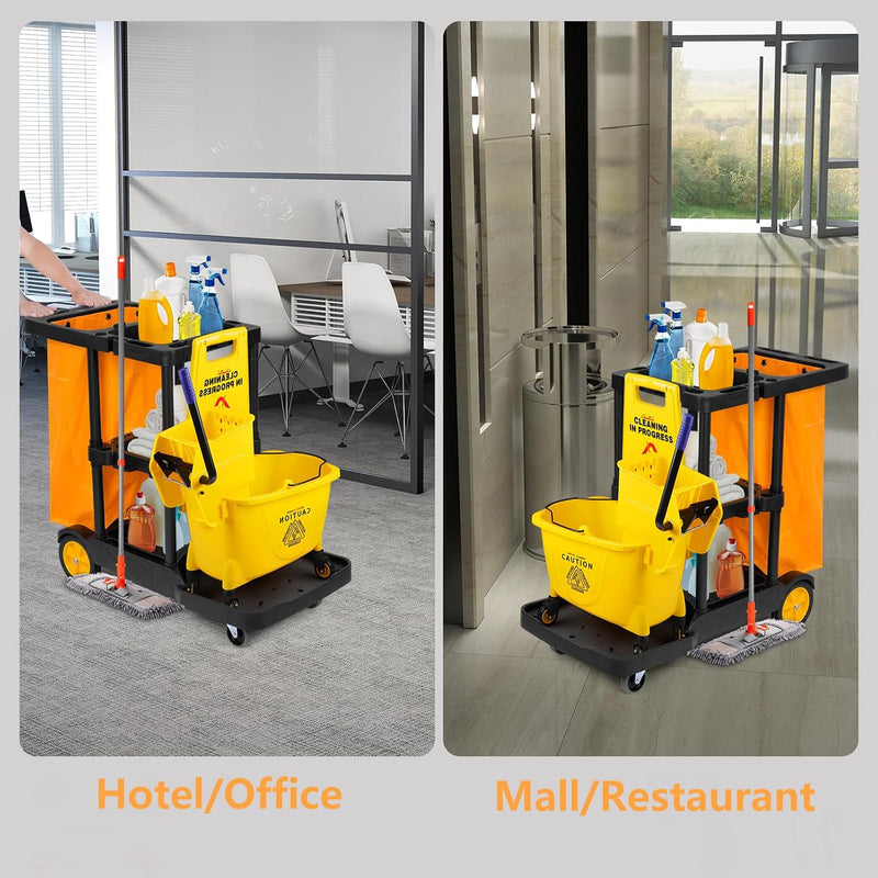 Janitorial Trolley Cleaning on Wheels Utility Service Cart
