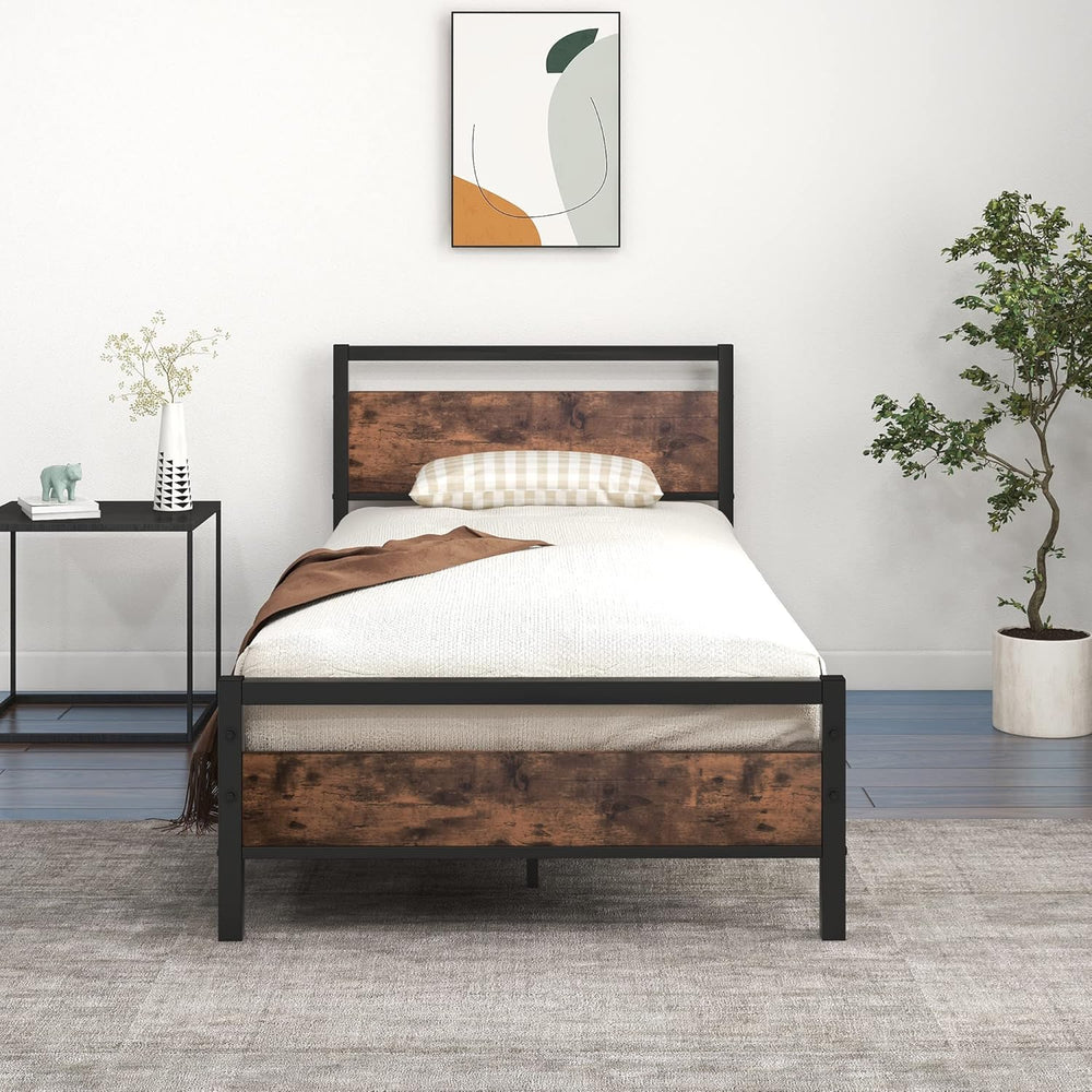 Jelute Size Metal Platform Bed Frame Wooden Headboard