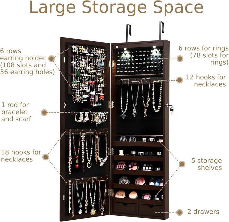 Jewellery Cabinet Wall Door Mounted Mirrored Armoire